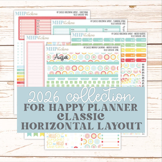 AUGUST Stickers for Happy Planner Classic Horizontal Layout. 2026 Collection. "Hello Sunshine" || HPH