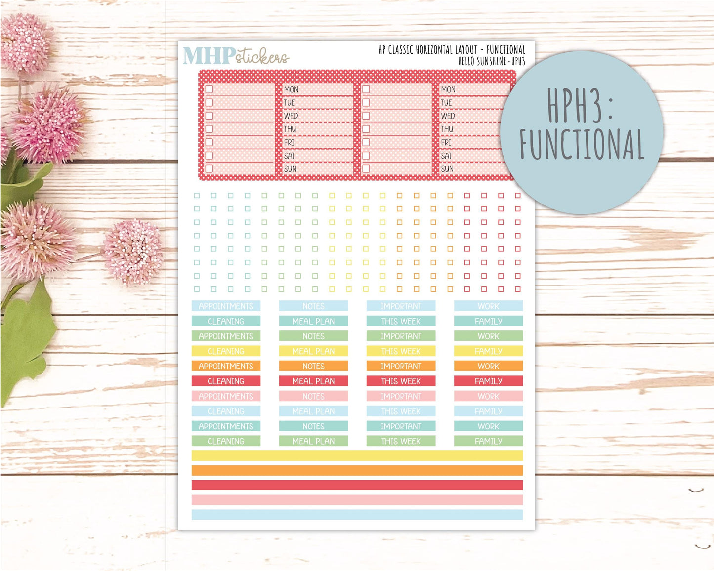 AUGUST Stickers for Happy Planner Classic Horizontal Layout. 2026 Collection. "Hello Sunshine" || HPH