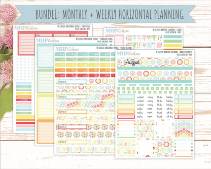 AUGUST Stickers for Happy Planner Classic Horizontal Layout. 2026 Collection. "Hello Sunshine" || HPH