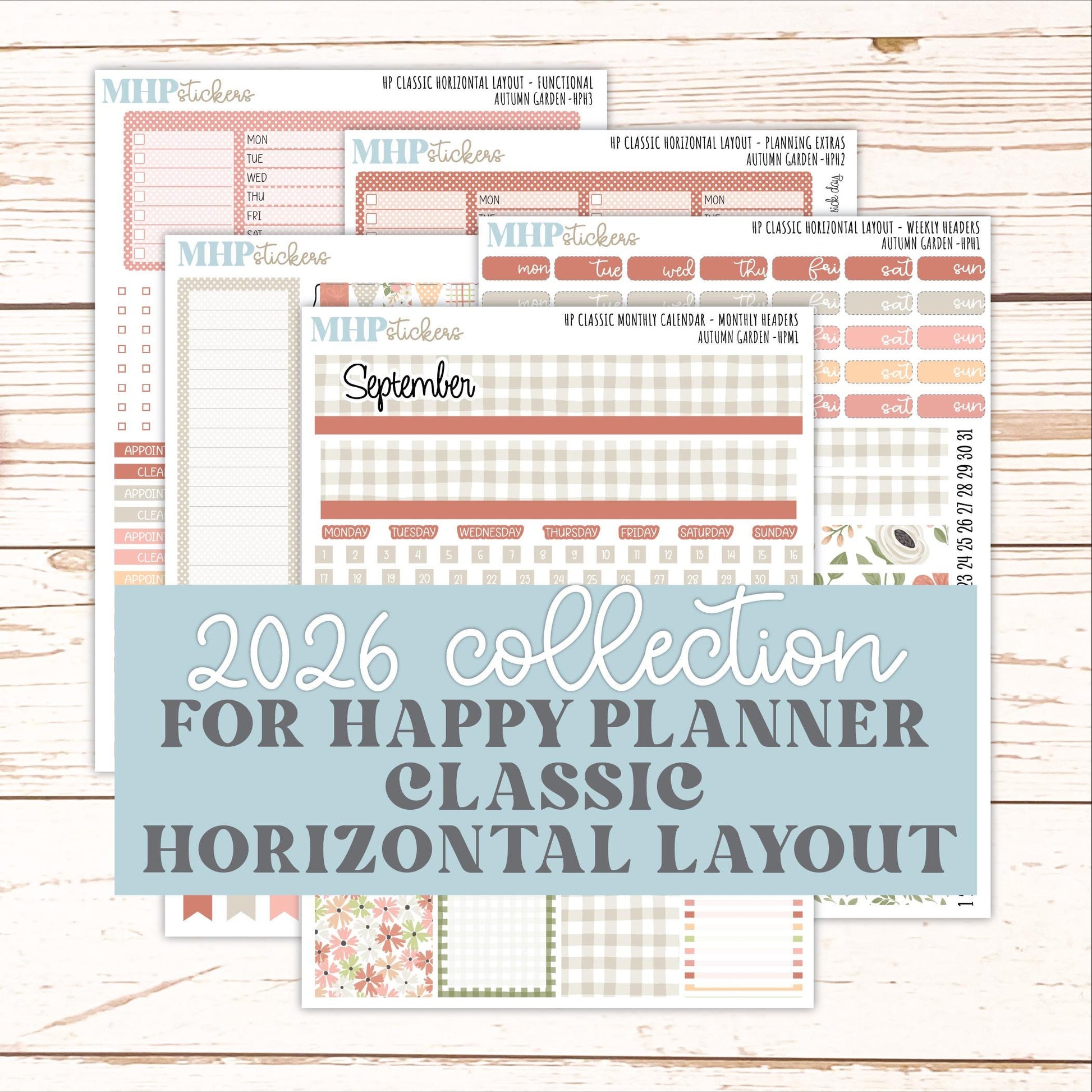SEPTEMBER Stickers for Happy Planner Classic Horizontal Layout. 2026 Collection. "Autumn Garden" || HPH
