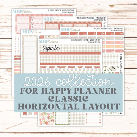 SEPTEMBER Stickers for Happy Planner Classic Horizontal Layout. 2026 Collection. "Autumn Garden" || HPH