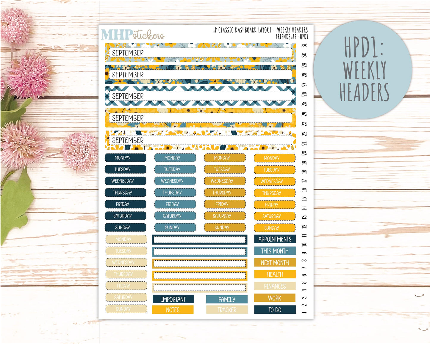 SEPTEMBER Stickers for Happy Planner Classic Dashboard Layout. 2026 Collection. "Friendship" || HPD