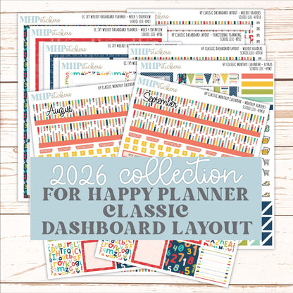 AUGUST & SEPTEMBER Stickers for Happy Planner Classic Dashboard Layout. 2026 Collection. "School Life" || HPD