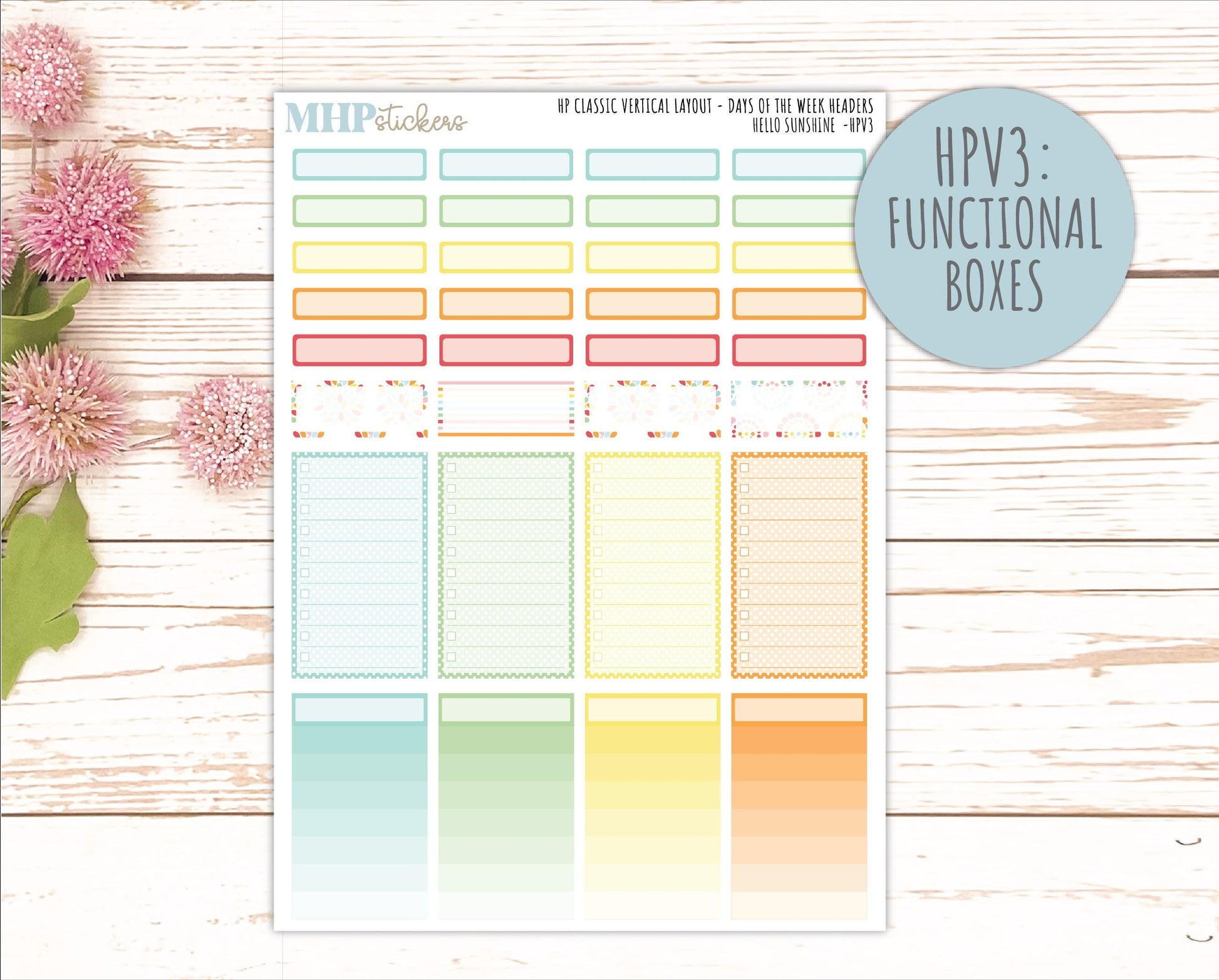 AUGUST Stickers for Happy Planner Classic Vertical Layout. 2026 Collection. "Hello Sunshine" || HPV