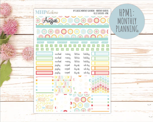 AUGUST Stickers for Happy Planner Classic Vertical Layout. 2026 Collection. "Hello Sunshine" || HPV