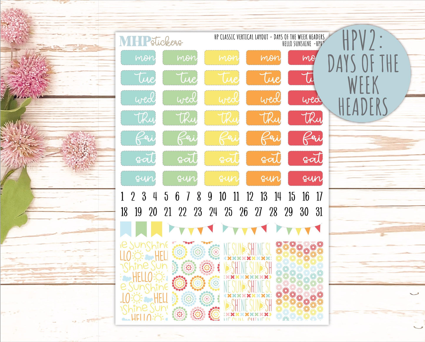 AUGUST Stickers for Happy Planner Classic Vertical Layout. 2026 Collection. "Hello Sunshine" || HPV