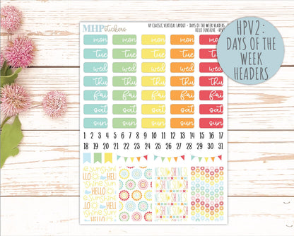 AUGUST Stickers for Happy Planner Classic Vertical Layout. 2026 Collection. "Hello Sunshine" || HPV