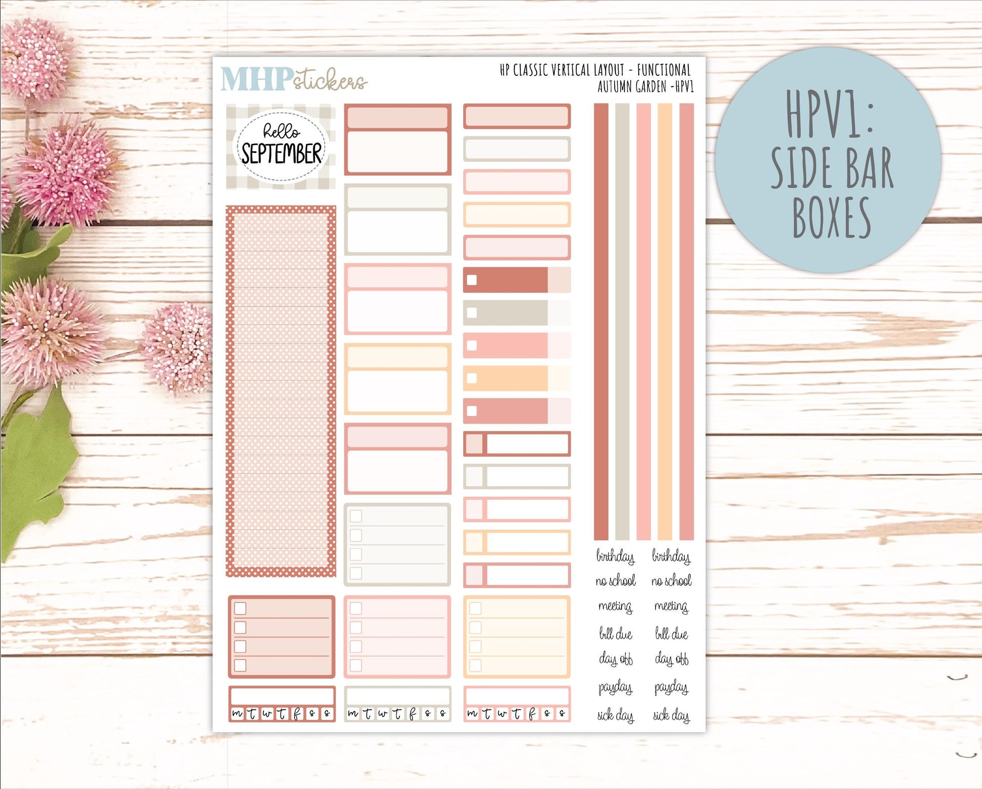 SEPTEMBER Stickers for Happy Planner Classic Vertical Layout. 2026 Collection. "Autumn Garden" || HPV