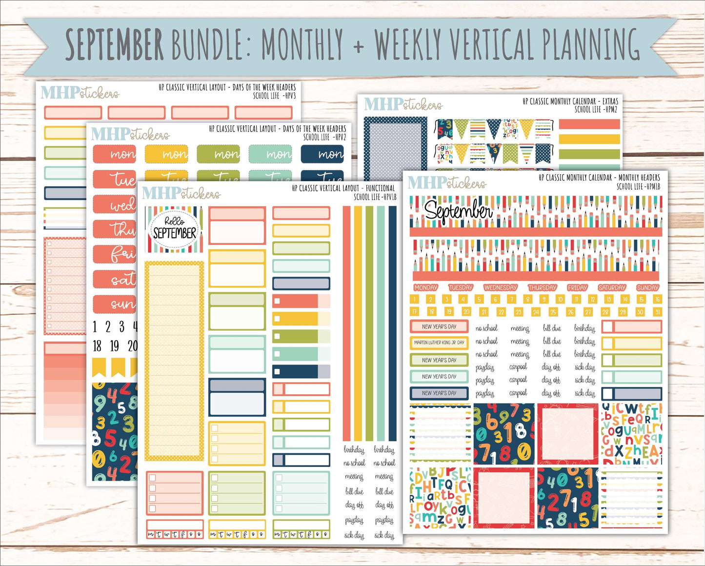 AUGUST & SEPTEMBER Stickers for Happy Planner Classic Vertical Layout. 2026 Collection. "School Life" || HPV