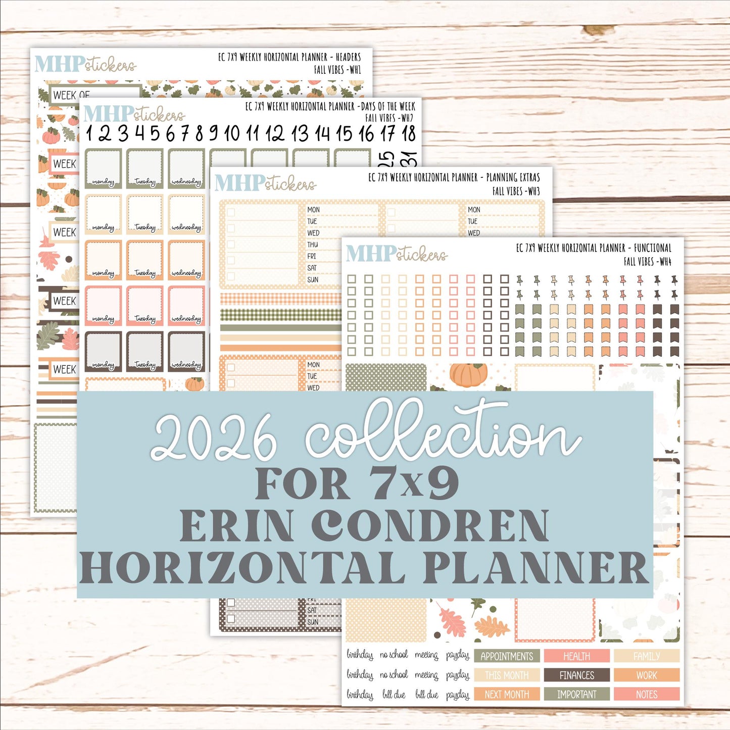 OCTOBER Weekly Horizontal Planning Kit for 7x9 Erin Condren Planners. 2026 Collection "Fall Vibes " || ECWH