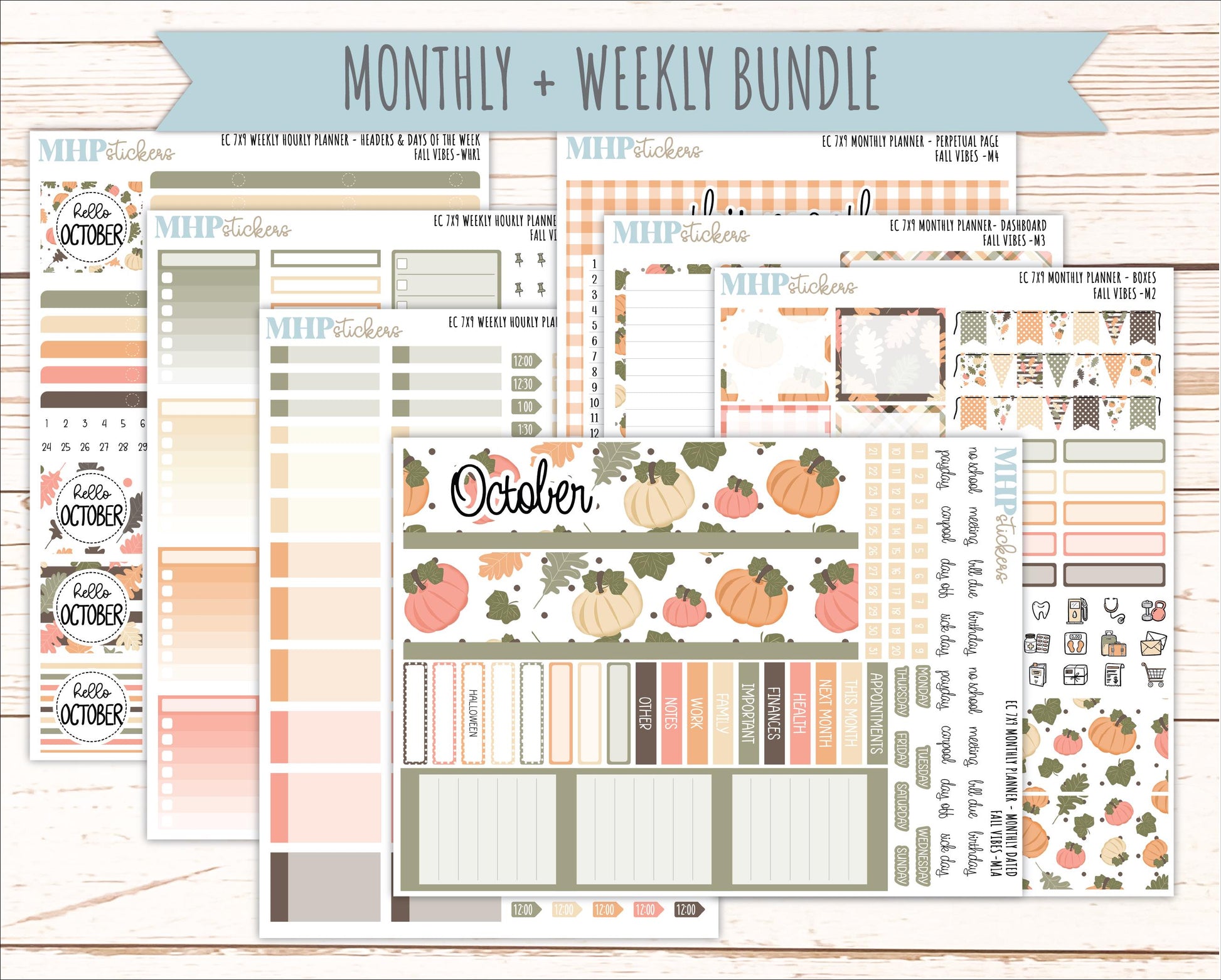 OCTOBER Weekly Hourly Planning Kits for 7x9 Erin Condren Planners. 2026 Collection "Fall Vibes" || ECWHR