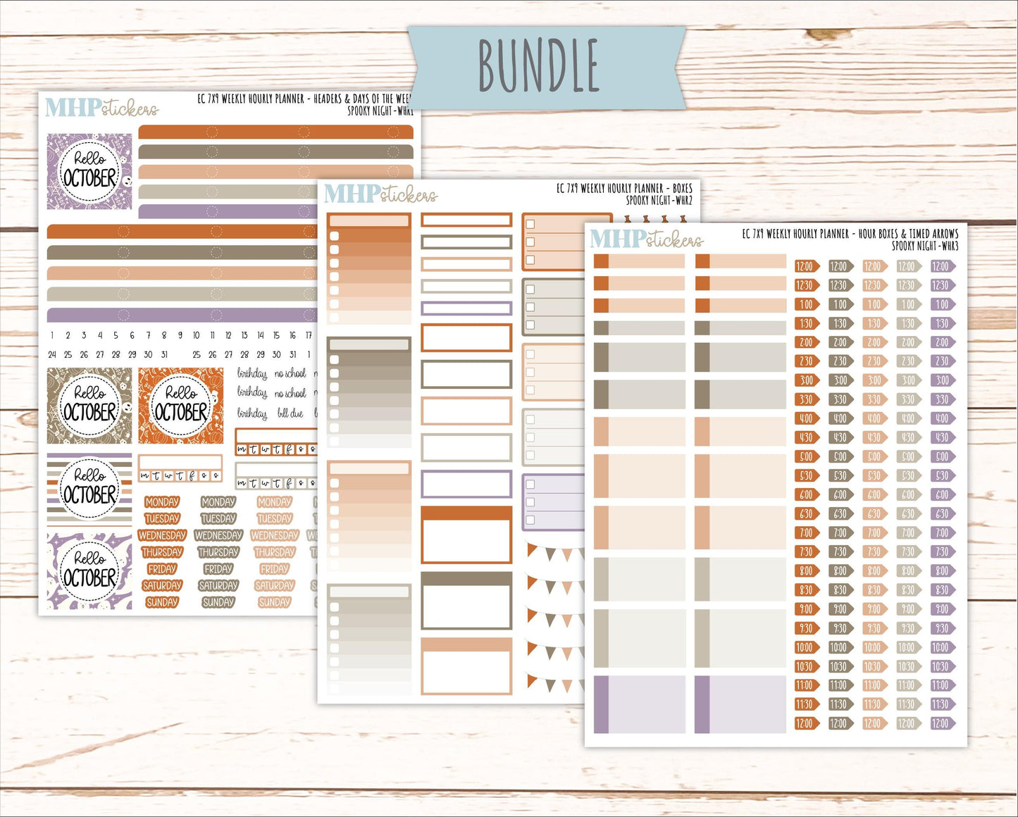 OCTOBER Weekly Hourly Planning Kits for 7x9 Erin Condren Planners. 2026 Collection "Spooky Night" || ECWHR