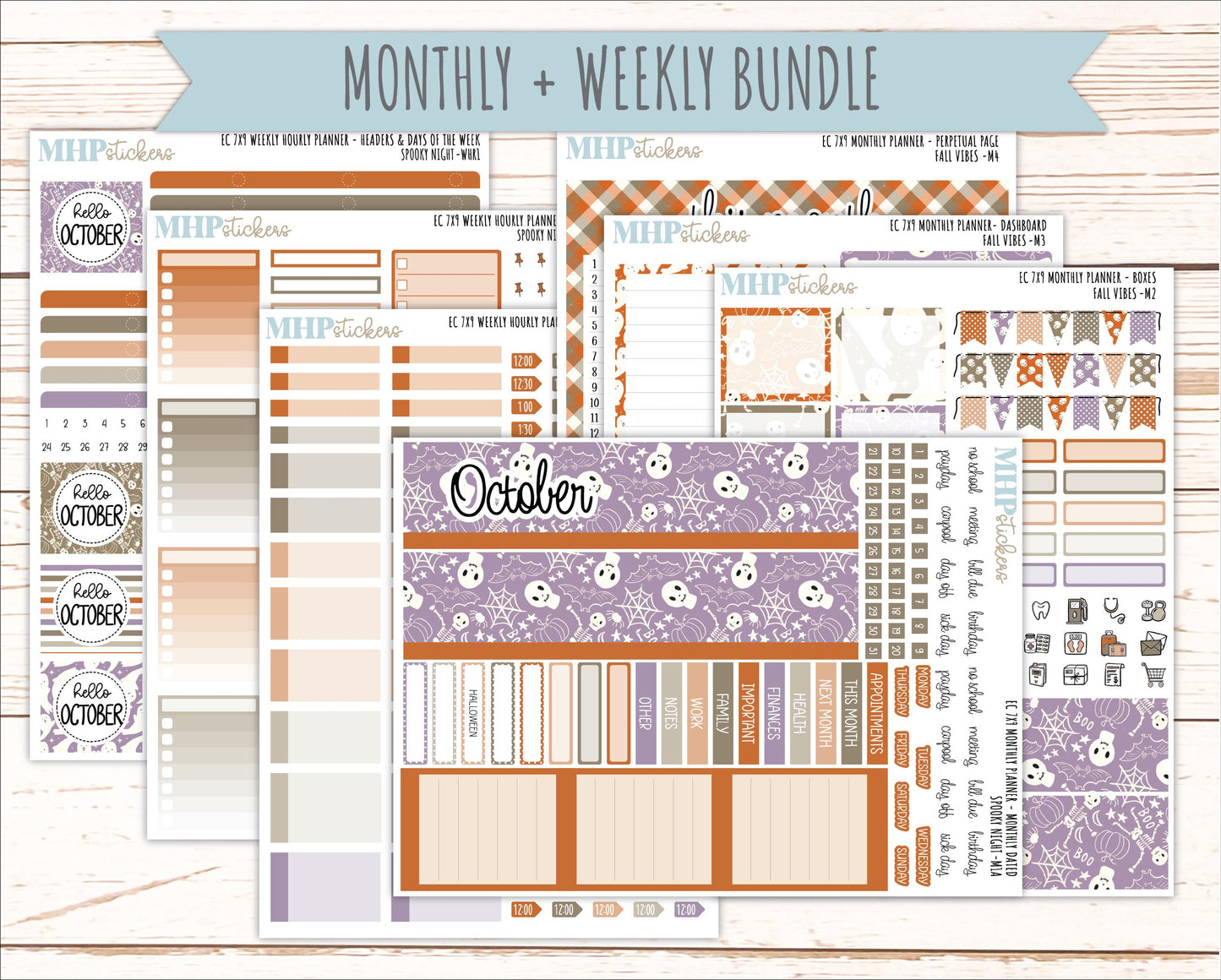 OCTOBER Weekly Hourly Planning Kits for 7x9 Erin Condren Planners. 2026 Collection "Spooky Night" || ECWHR