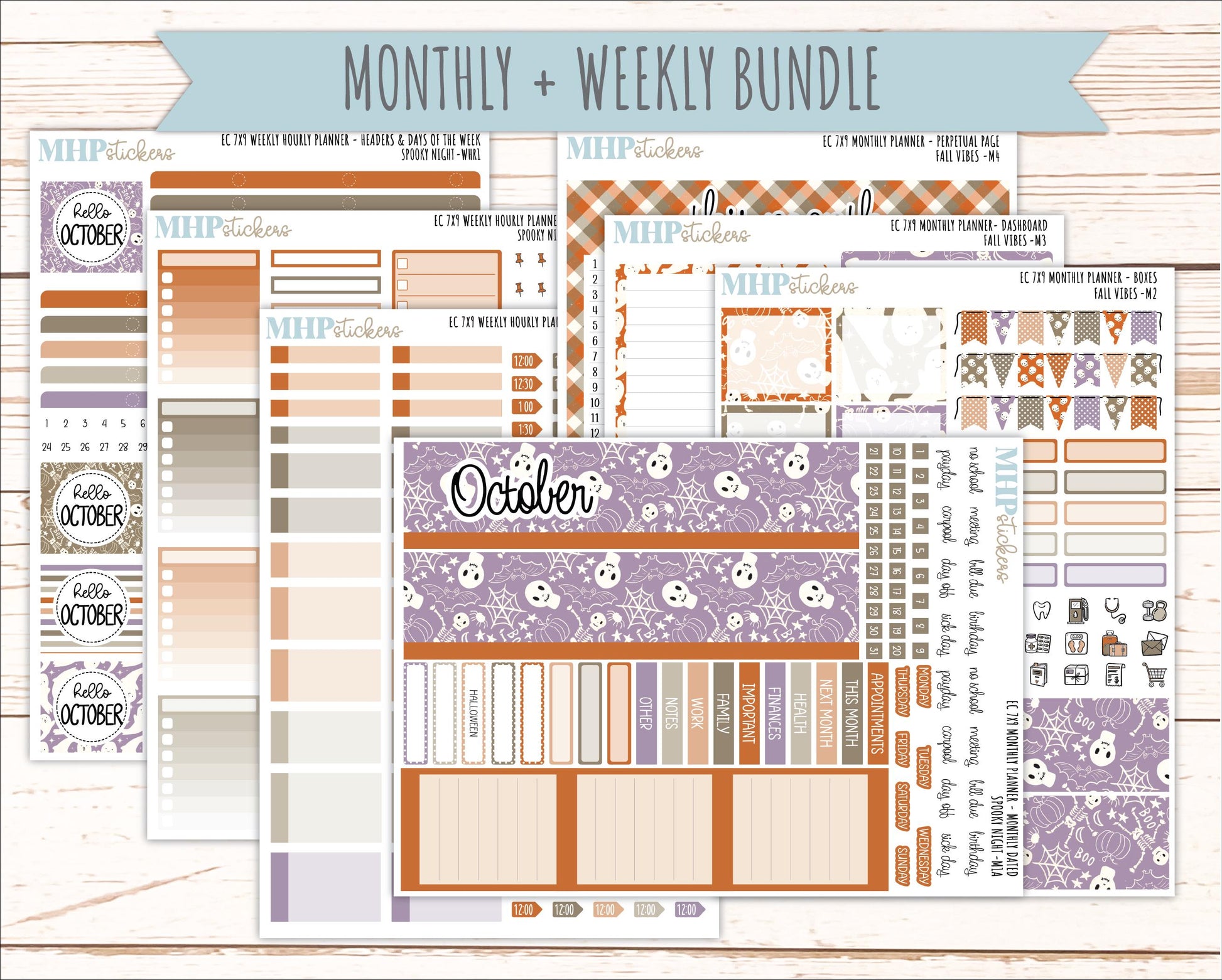 OCTOBER Weekly Hourly Planning Kits for 7x9 Erin Condren Planners. 2026 Collection "Spooky Night" || ECWHR