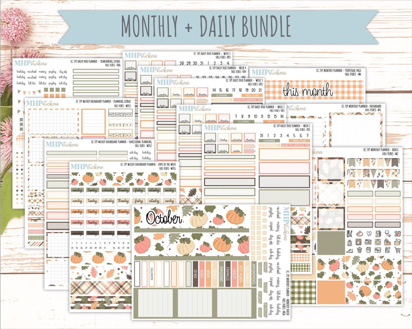 OCTOBER Daily Duo Sticker Kit for 7x9 Erin Condren Planners. 2026 Collection "Fall Vibes" || ECDD