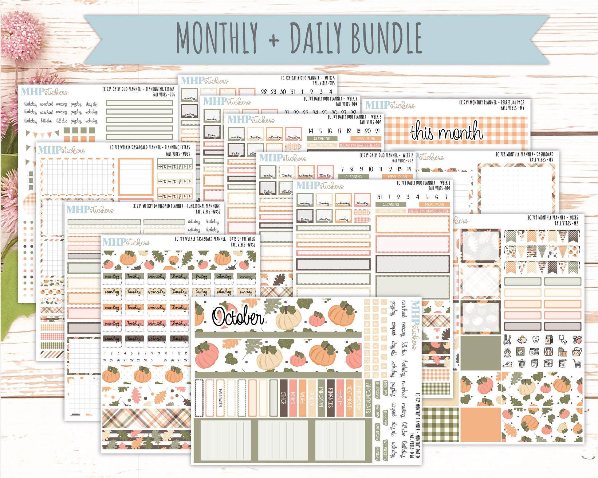 OCTOBER Daily Duo Sticker Kit for 7x9 Erin Condren Planners. 2026 Collection "Fall Vibes" || ECDD