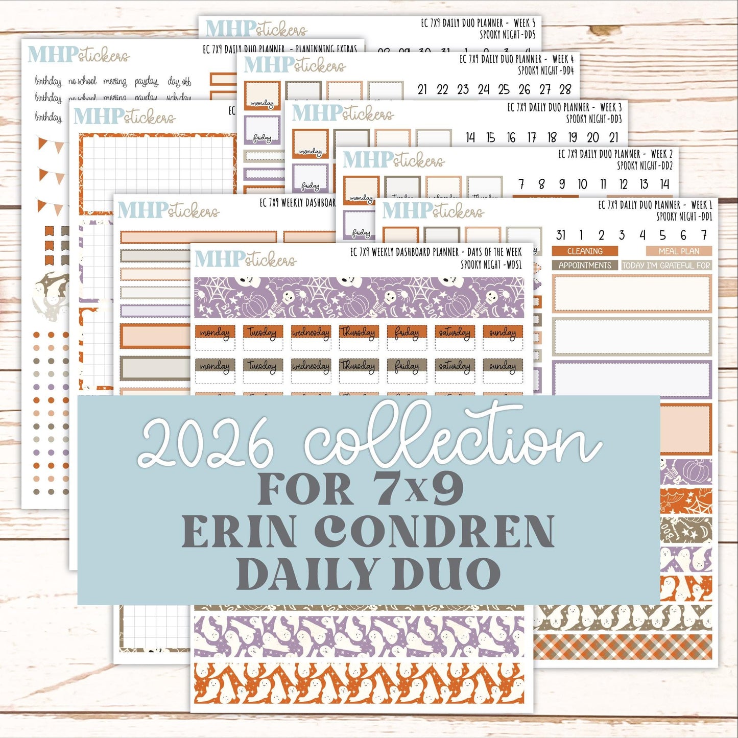 OCTOBER Daily Duo Sticker Kit for 7x9 Erin Condren Planners. 2026 Collection "Spooky Night" || ECDD