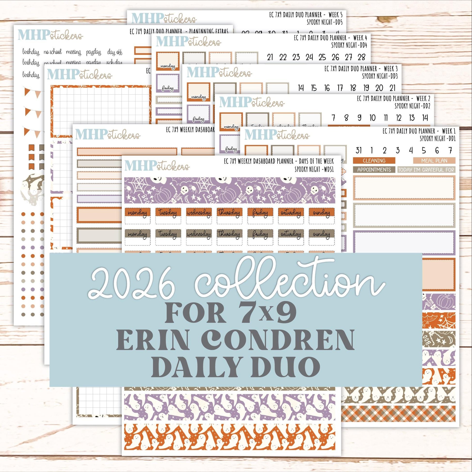 OCTOBER Daily Duo Sticker Kit for 7x9 Erin Condren Planners. 2026 Collection "Spooky Night" || ECDD