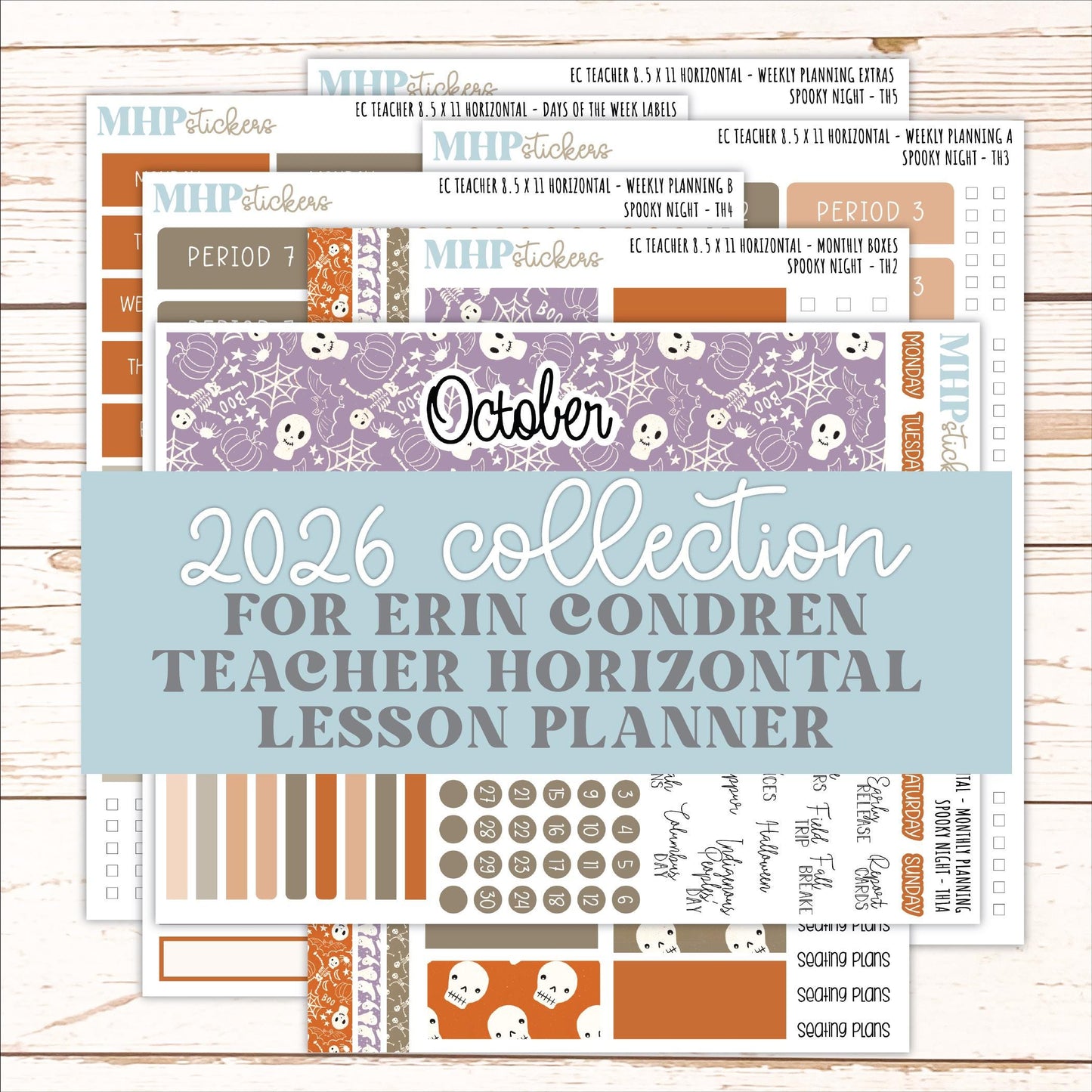 OCTOBER Stickers for EC Teacher Lesson Planner - Horizontal Layout. 2026 Collection "Spooky Night" || ECTH