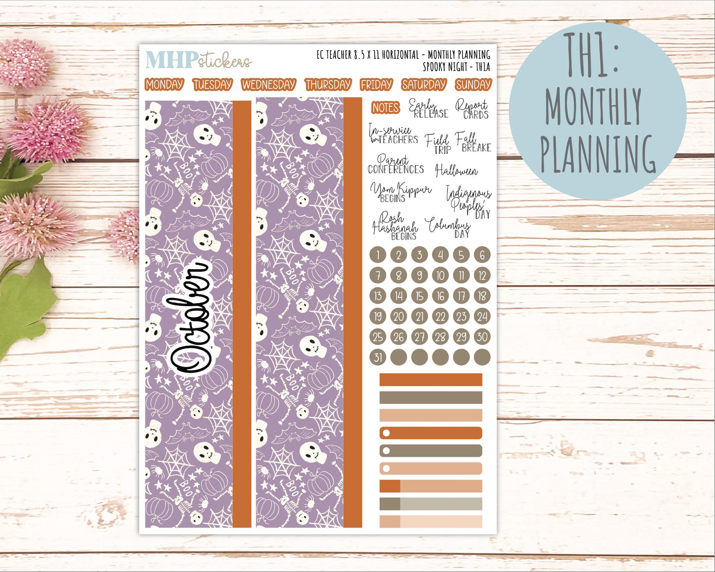 OCTOBER Stickers for EC Teacher Lesson Planner - Horizontal Layout. 2026 Collection "Spooky Night" || ECTH