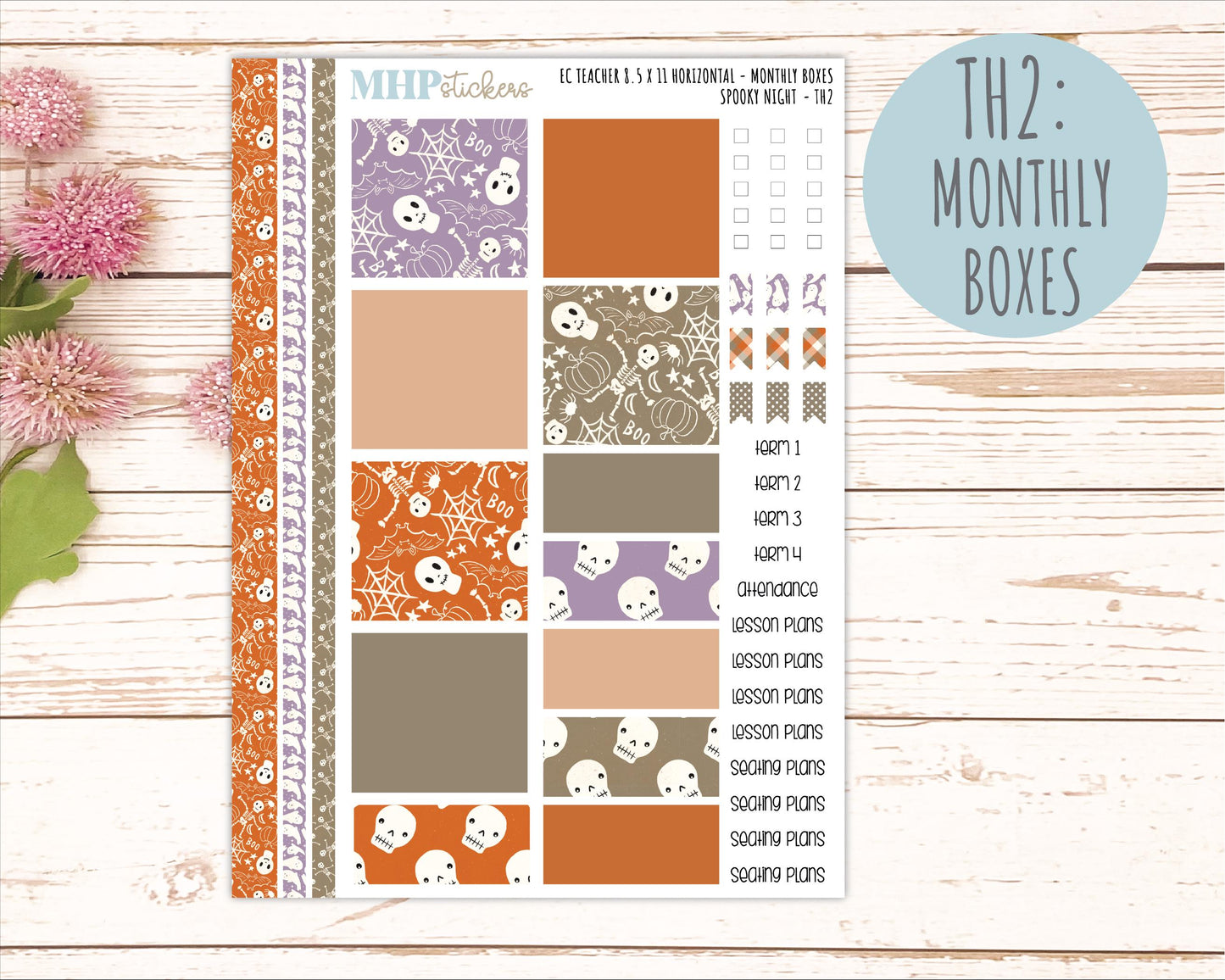 OCTOBER Stickers for EC Teacher Lesson Planner - Horizontal Layout. 2026 Collection "Spooky Night" || ECTH