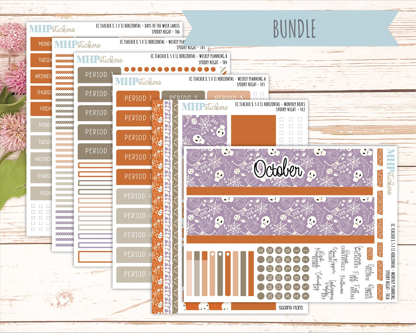 OCTOBER Stickers for EC Teacher Lesson Planner - Horizontal Layout. 2026 Collection "Spooky Night" || ECTH
