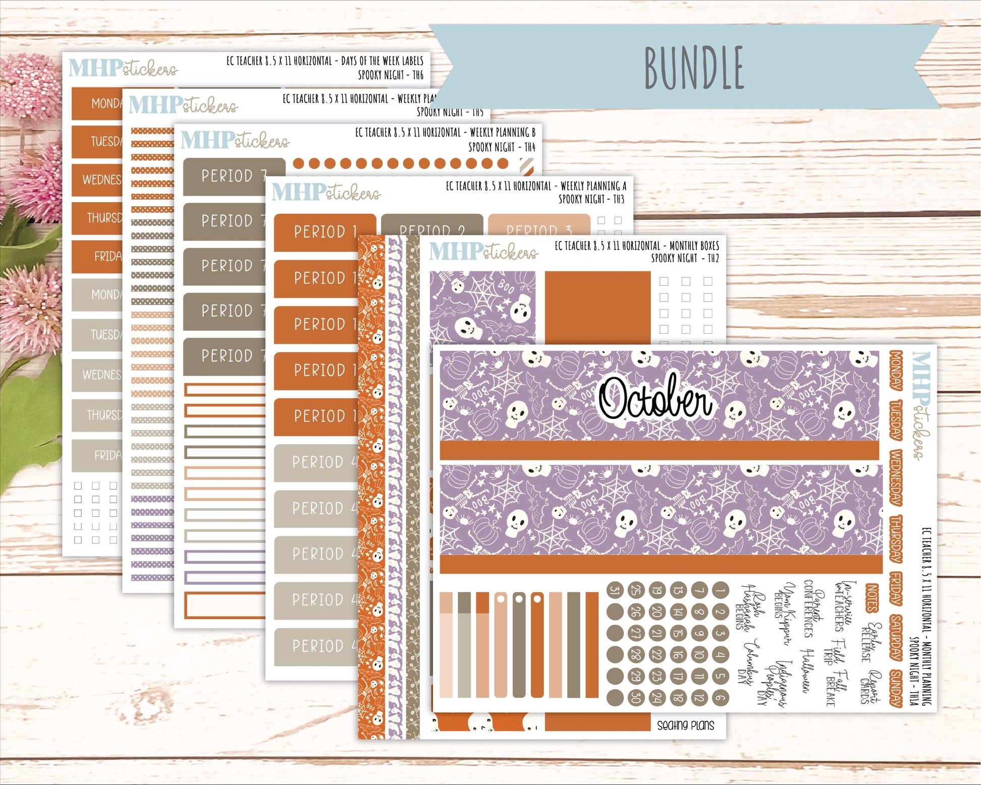 OCTOBER Stickers for EC Teacher Lesson Planner - Horizontal Layout. 2026 Collection "Spooky Night" || ECTH