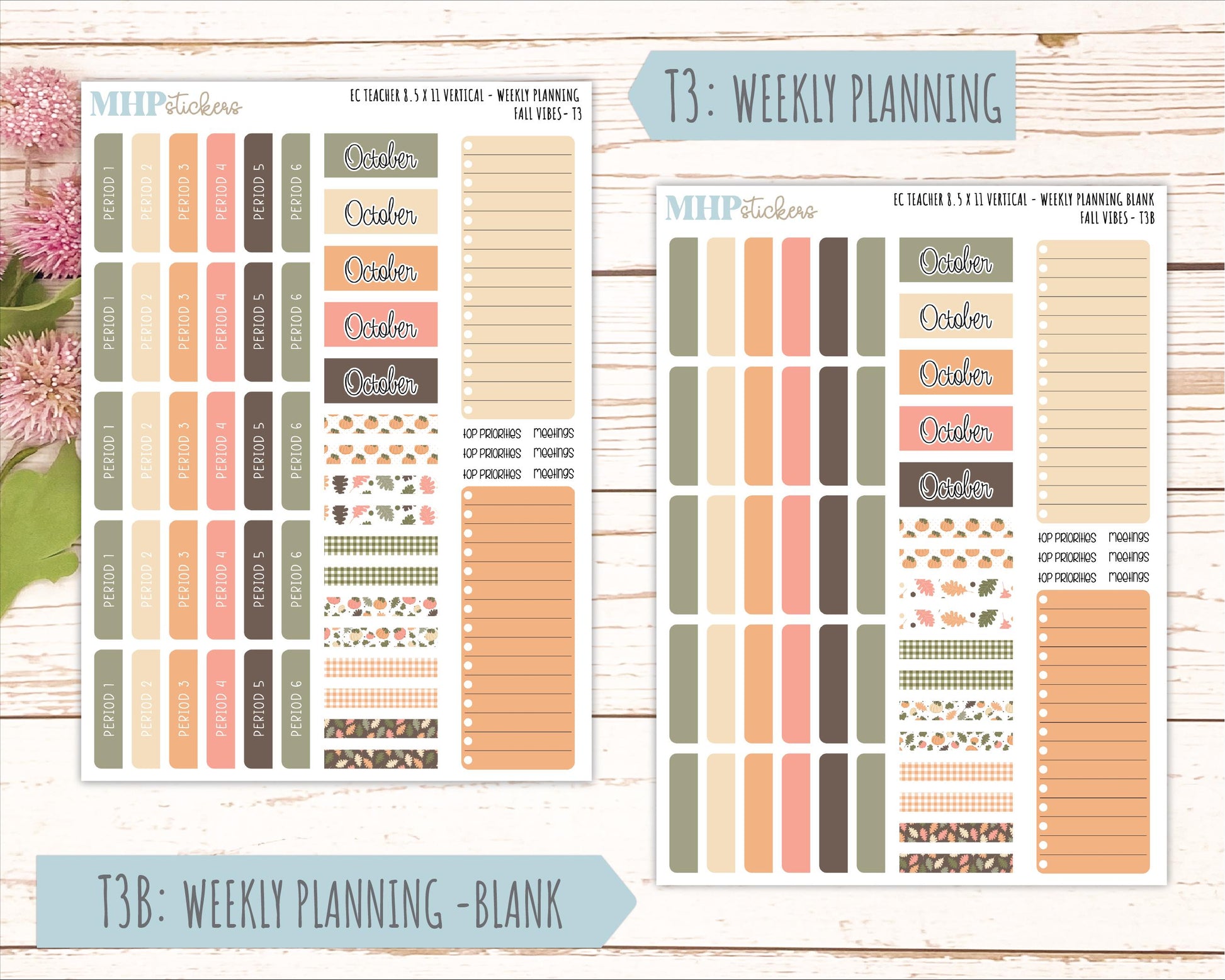 OCTOBER Stickers for EC Teacher Lesson Planner - Vertical Layout. 2026 Collection "Fall Vibes" || ECTV