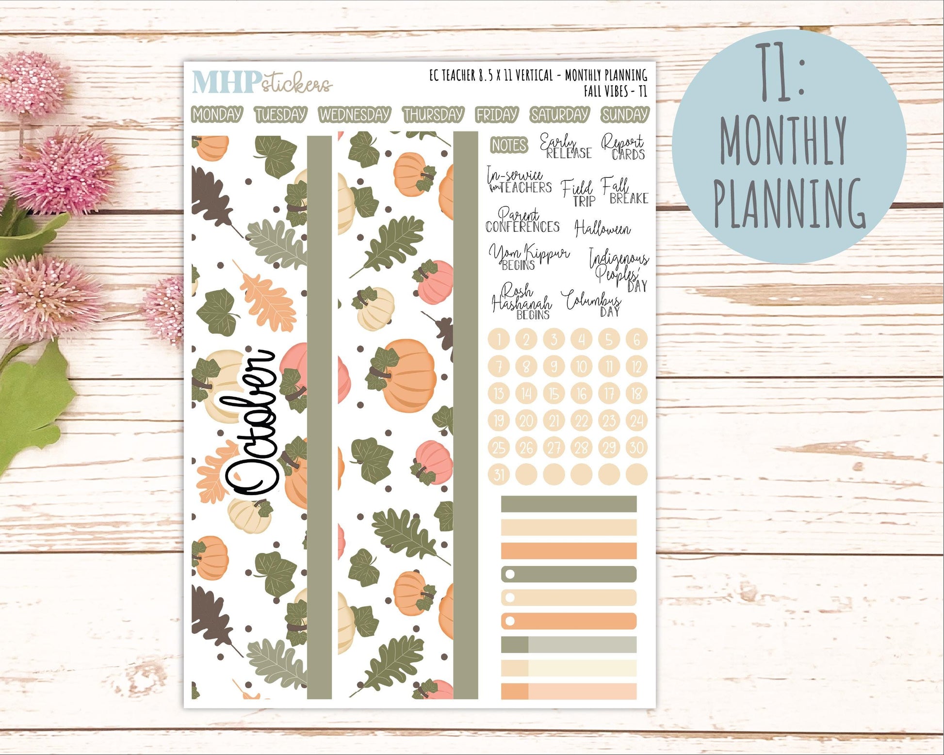 OCTOBER Stickers for EC Teacher Lesson Planner - Vertical Layout. 2026 Collection "Fall Vibes" || ECTV