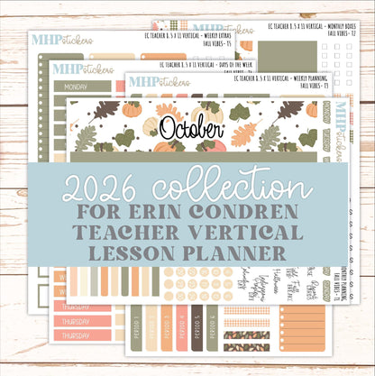 OCTOBER Stickers for EC Teacher Lesson Planner - Vertical Layout. 2026 Collection "Fall Vibes" || ECTV