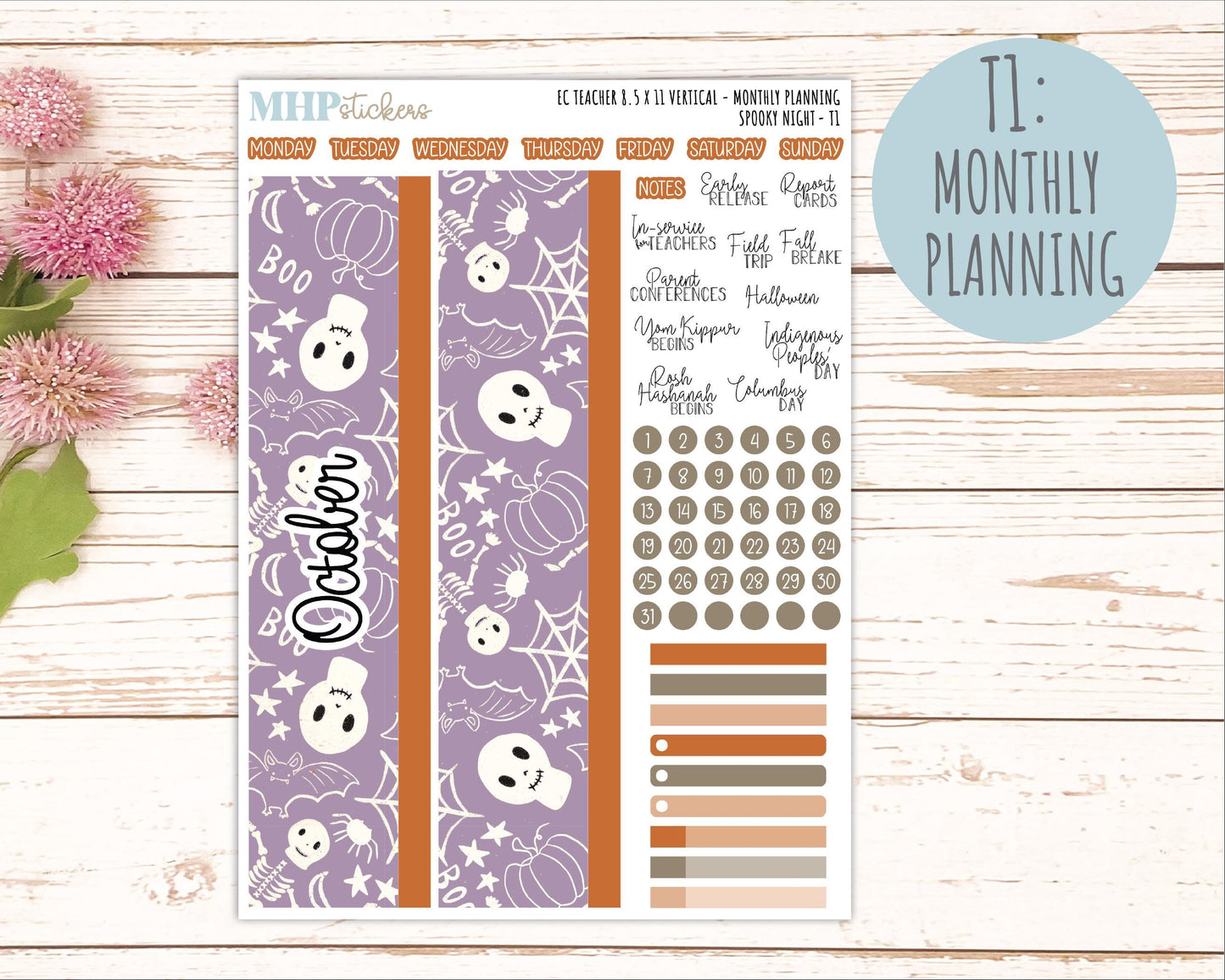 OCTOBER Stickers for EC Teacher Lesson Planner - Vertical Layout. 2026 Collection "Spooky Night" || ECTV