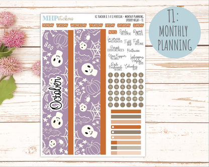 OCTOBER Stickers for EC Teacher Lesson Planner - Vertical Layout. 2026 Collection "Spooky Night" || ECTV