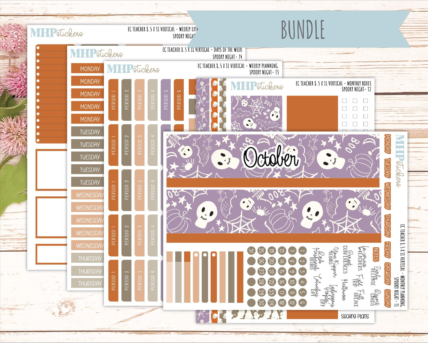 OCTOBER Stickers for EC Teacher Lesson Planner - Vertical Layout. 2026 Collection "Spooky Night" || ECTV