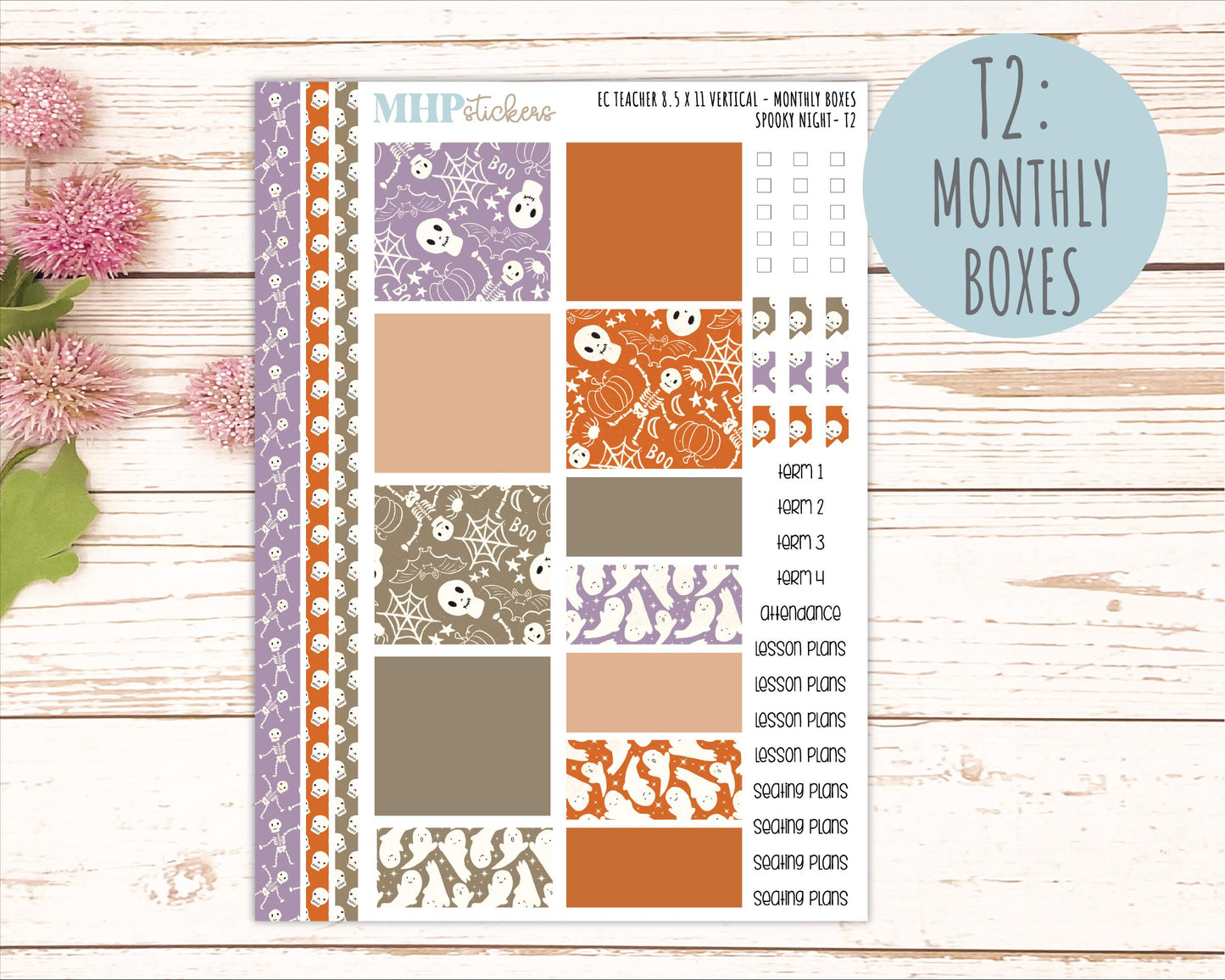 OCTOBER Stickers for EC Teacher Lesson Planner - Vertical Layout. 2026 Collection "Spooky Night" || ECTV