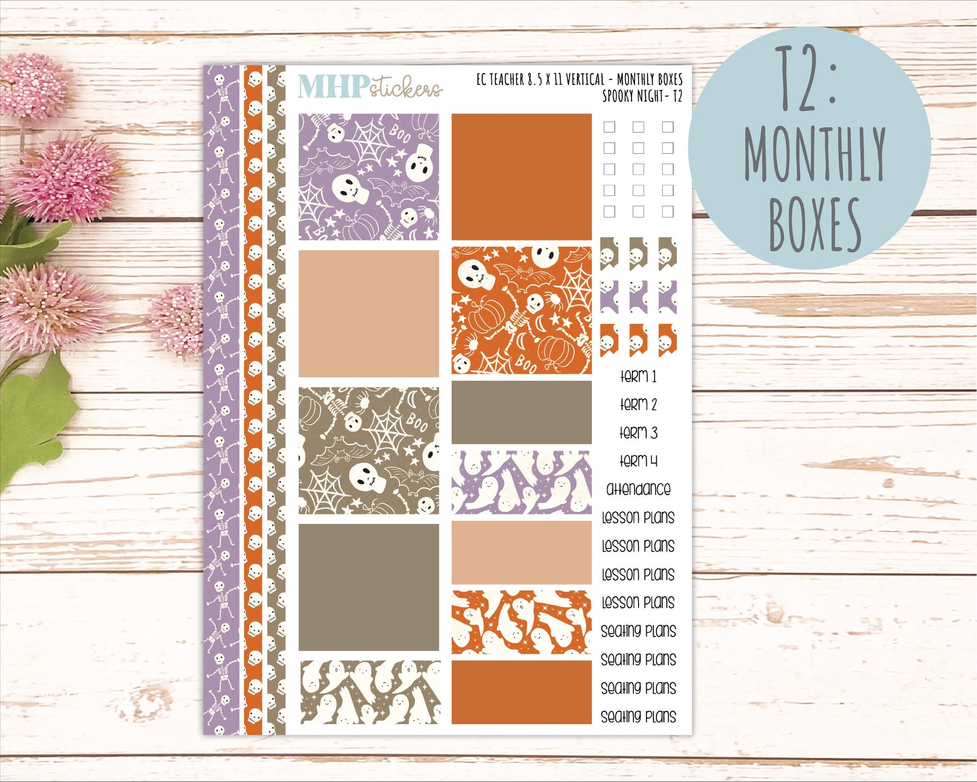 OCTOBER Stickers for EC Teacher Lesson Planner - Vertical Layout. 2026 Collection "Spooky Night" || ECTV