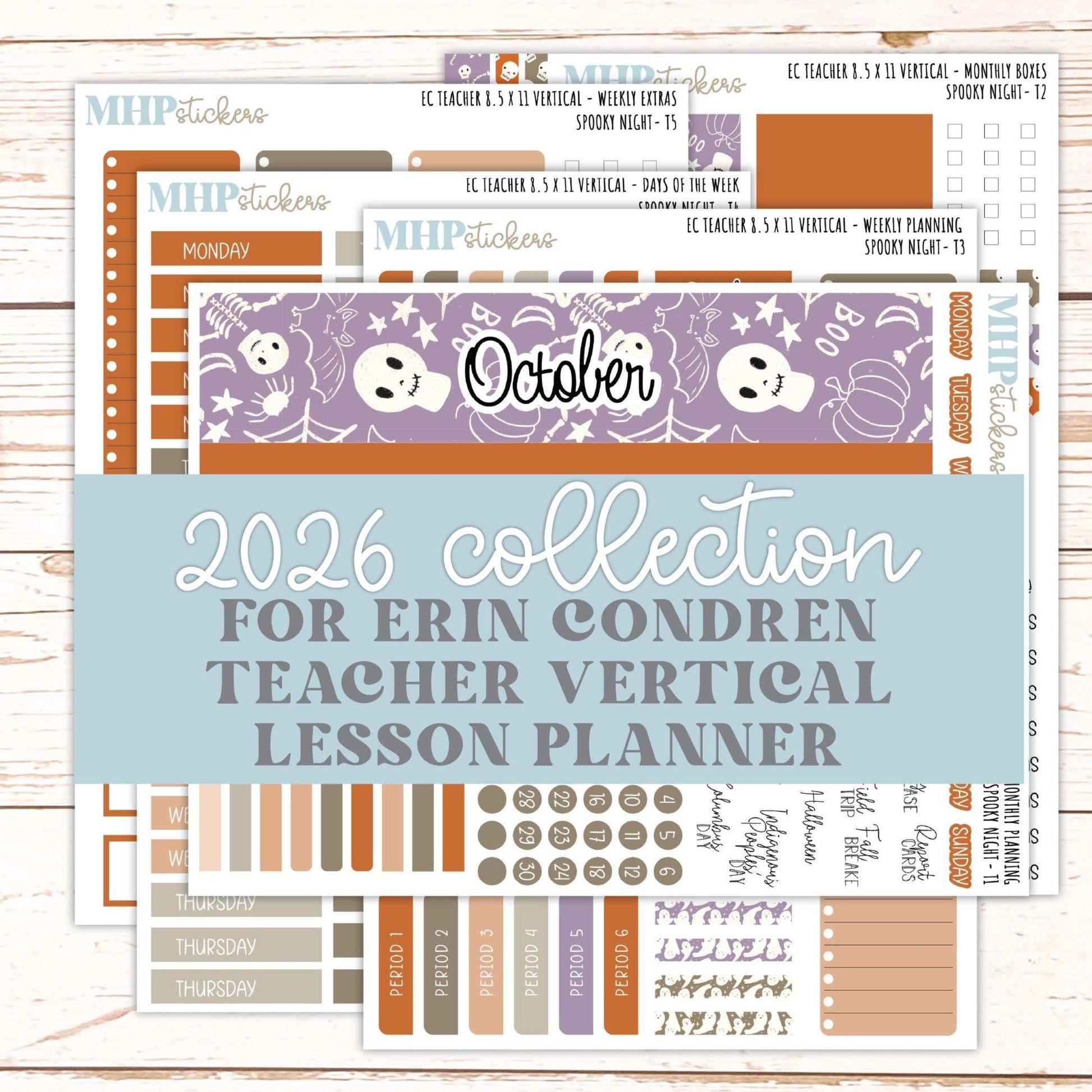 OCTOBER Stickers for EC Teacher Lesson Planner - Vertical Layout. 2026 Collection "Spooky Night" || ECTV