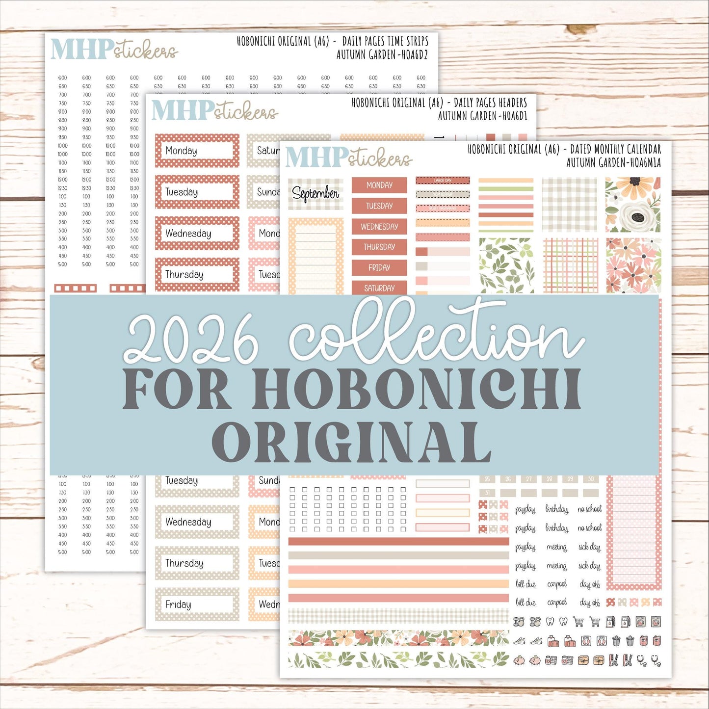 SEPTEMBER 2026 Stickers for Hobonichi Techo Original. A6 Planners "Autumn Garden" || HO
