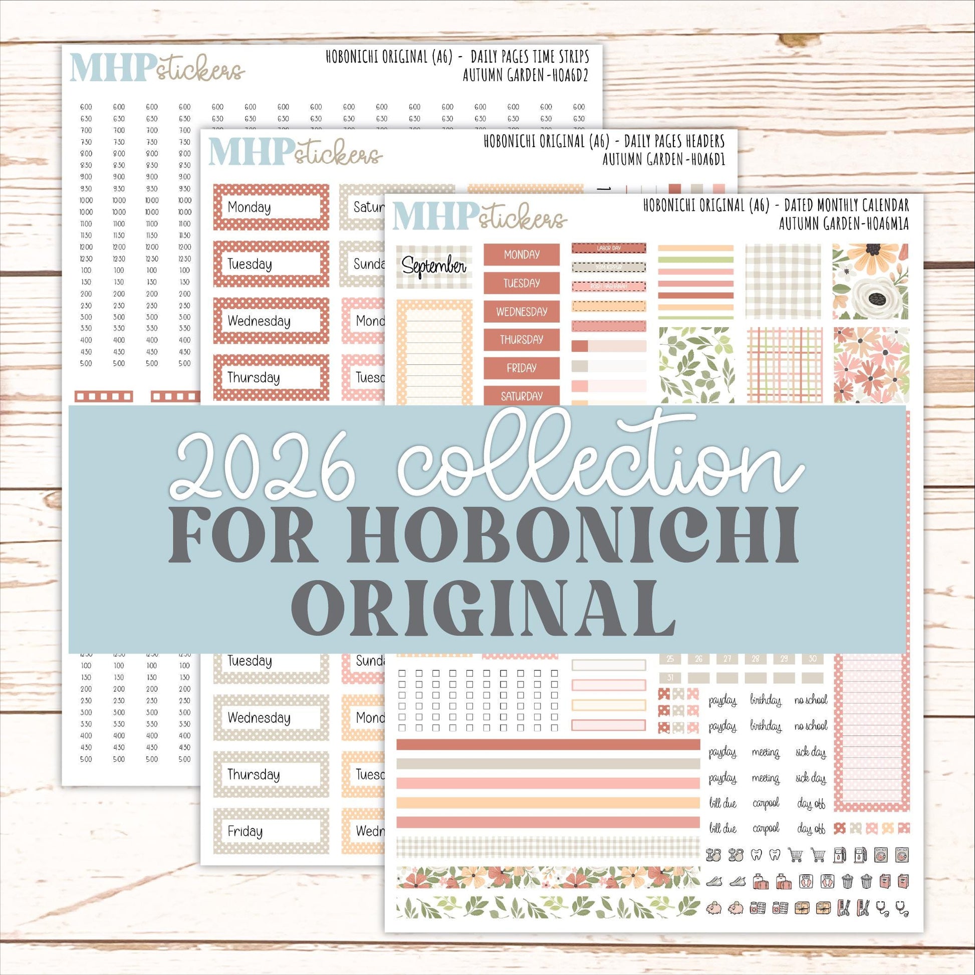 SEPTEMBER 2026 Stickers for Hobonichi Techo Original. A6 Planners "Autumn Garden" || HO