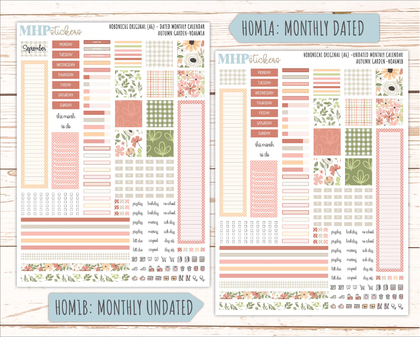 SEPTEMBER 2026 Stickers for Hobonichi Techo Original. A6 Planners "Autumn Garden" || HO