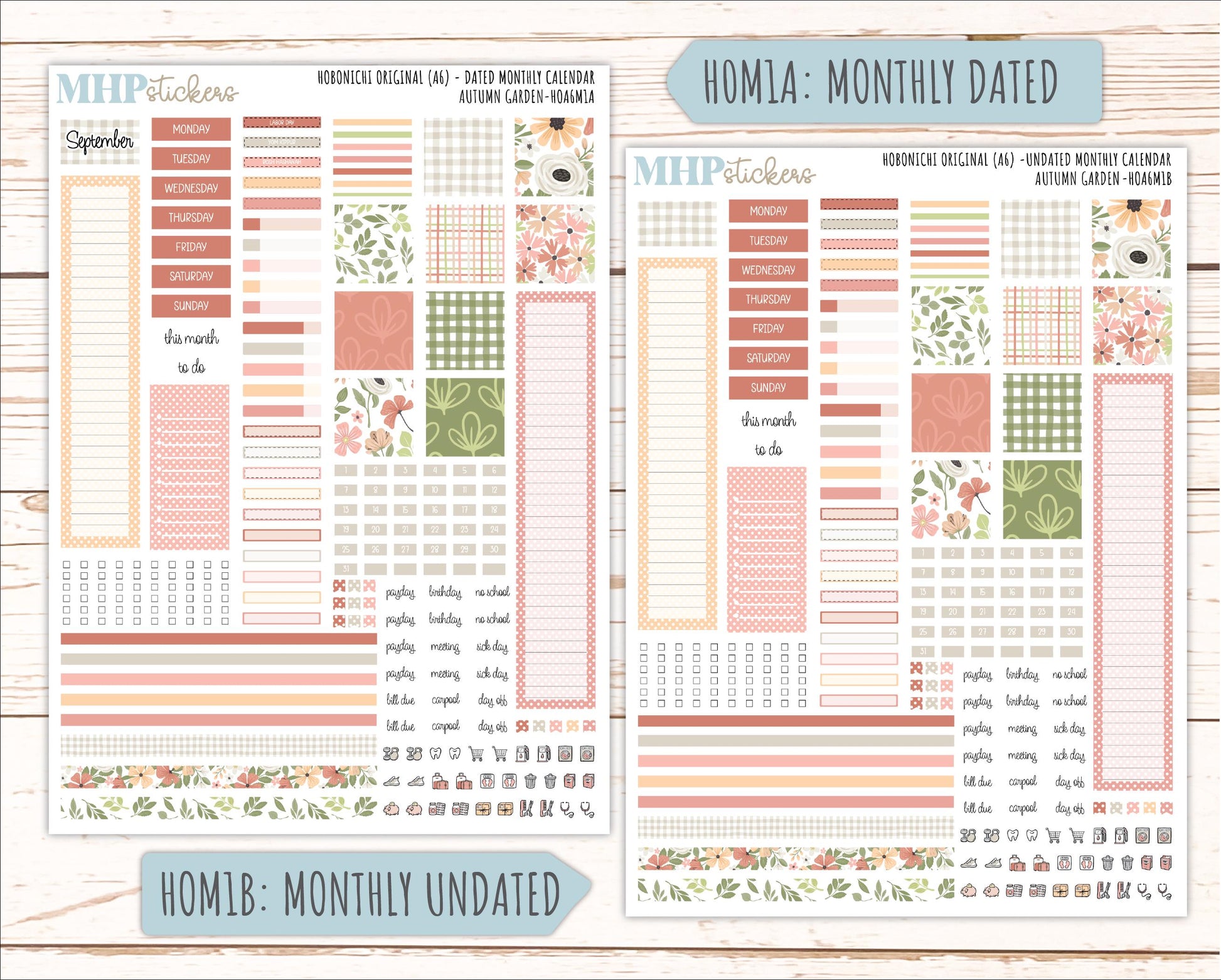SEPTEMBER 2026 Stickers for Hobonichi Techo Original. A6 Planners "Autumn Garden" || HO