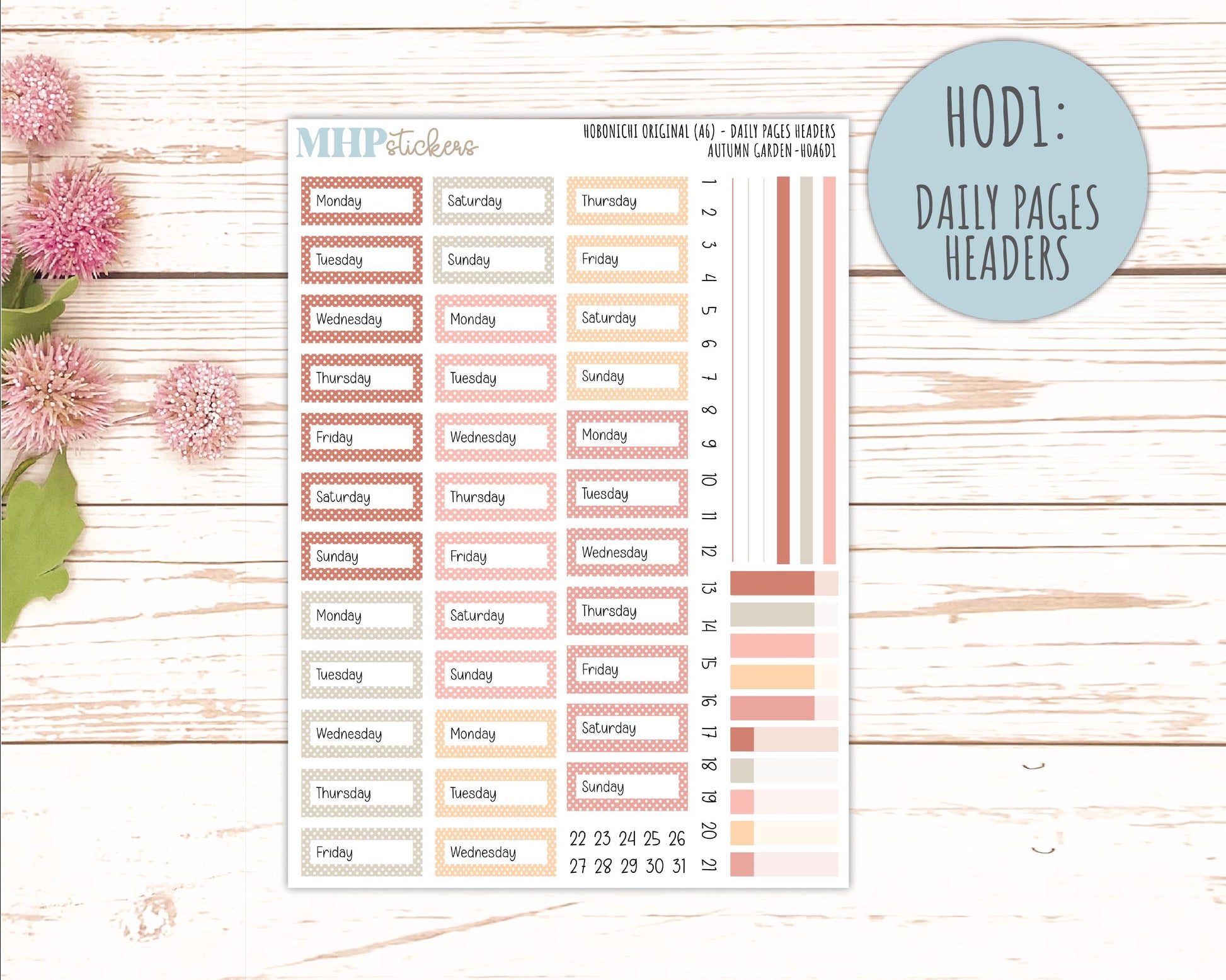 SEPTEMBER 2026 Stickers for Hobonichi Techo Original. A6 Planners "Autumn Garden" || HO