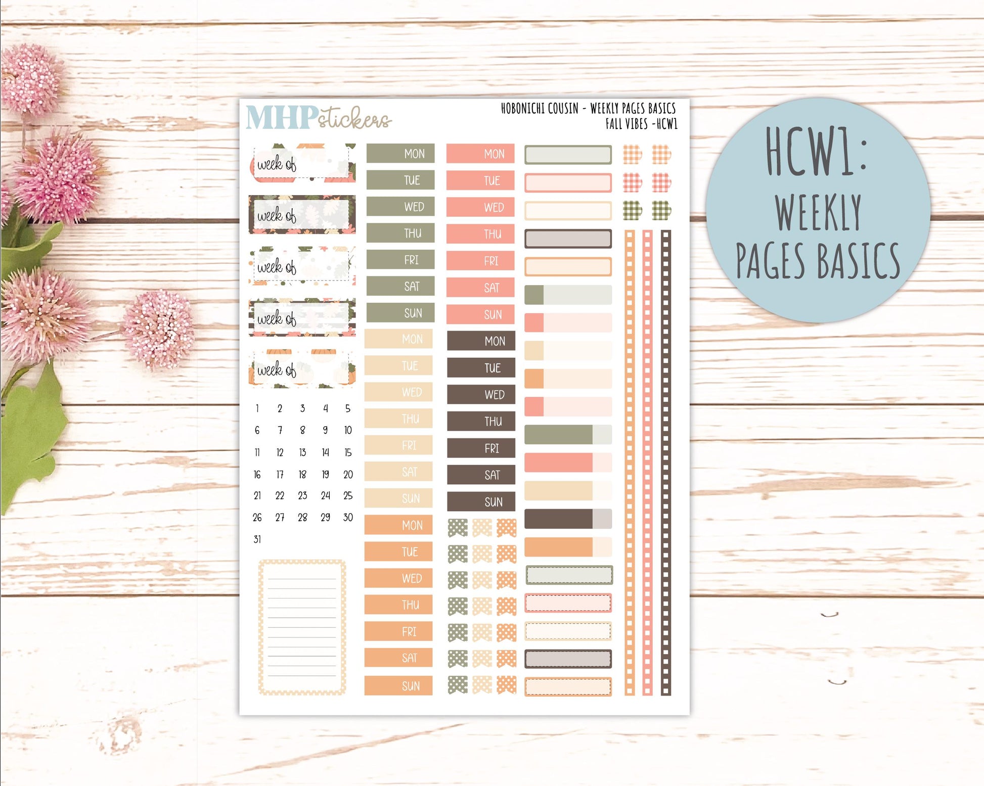 OCTOBER 2026 Stickers for Hobonichi Cousin. A5 Planners "Fall Vibes" || HC