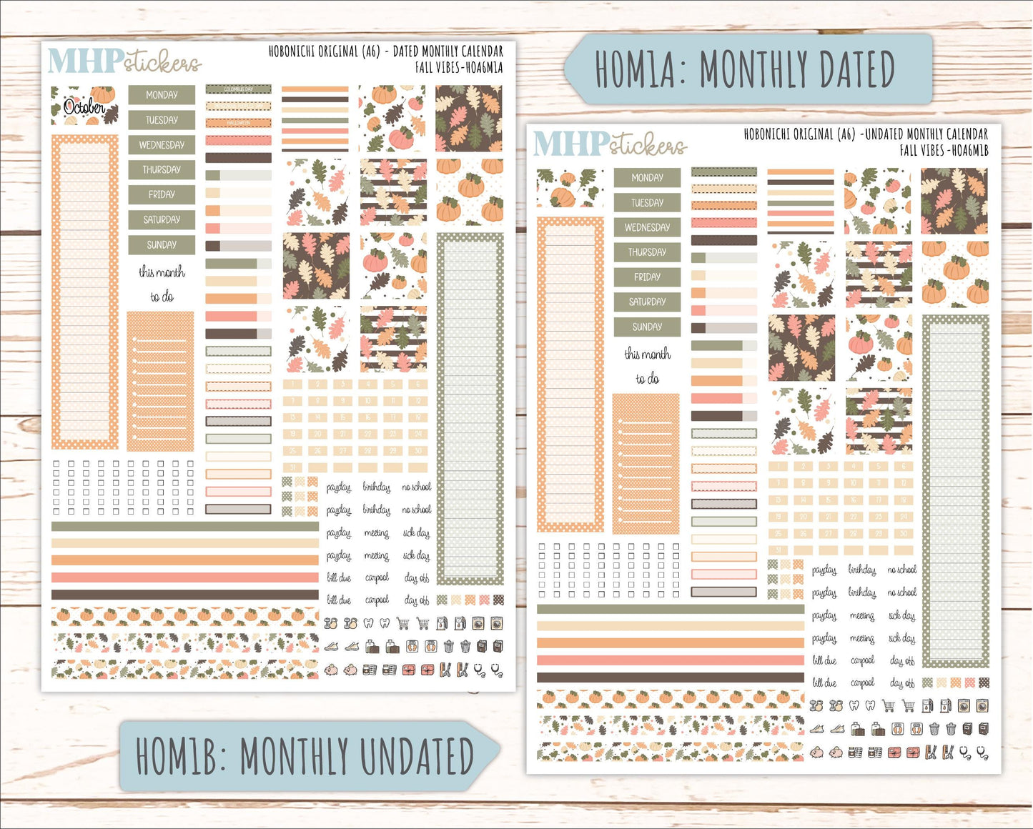 OCTOBER 2026 Stickers for Hobonichi Techo Original. A6 Planners "Fall Vibes" || HO