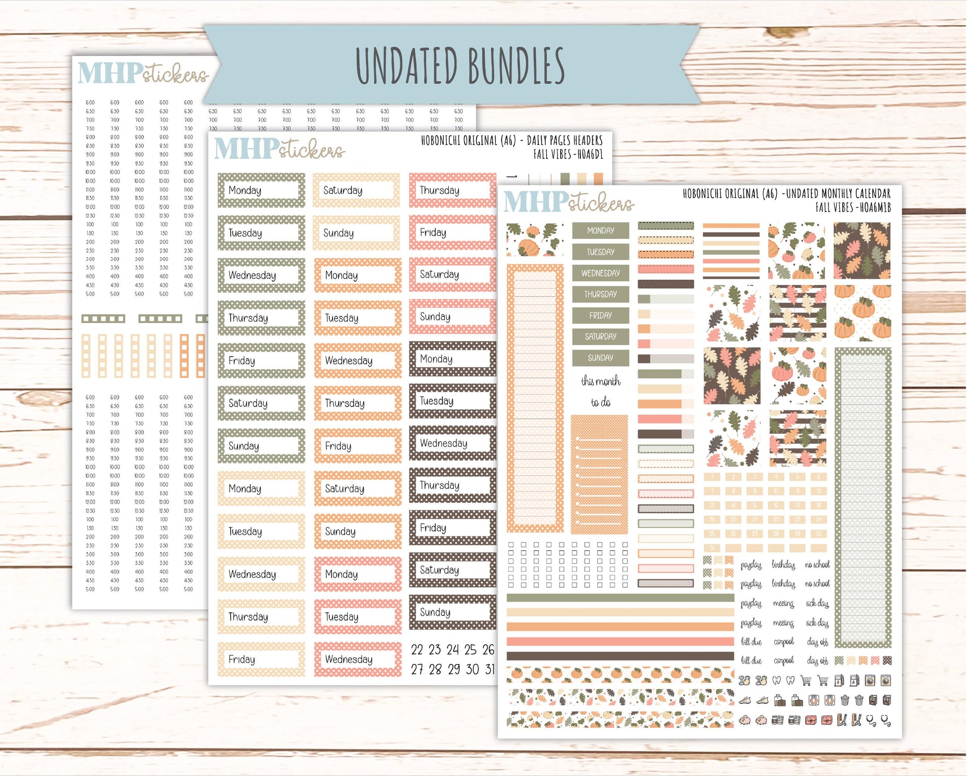 OCTOBER 2026 Stickers for Hobonichi Techo Original. A6 Planners "Fall Vibes" || HO