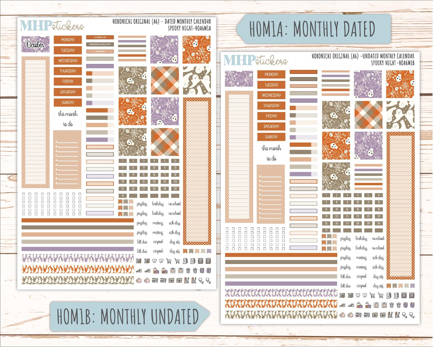 OCTOBER 2026 Stickers for Hobonichi Techo Original. A6 Planners "Spooky Night" || HO