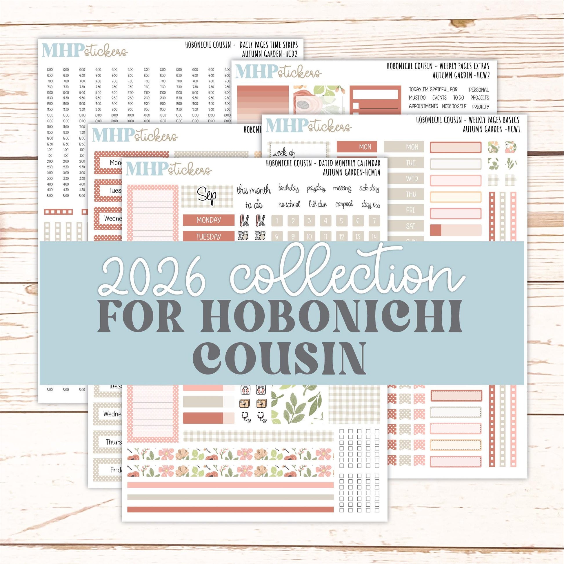 SEPTEMBER 2026 Stickers for Hobonichi Cousin. A5 Planners "Autumn Garden" || HC