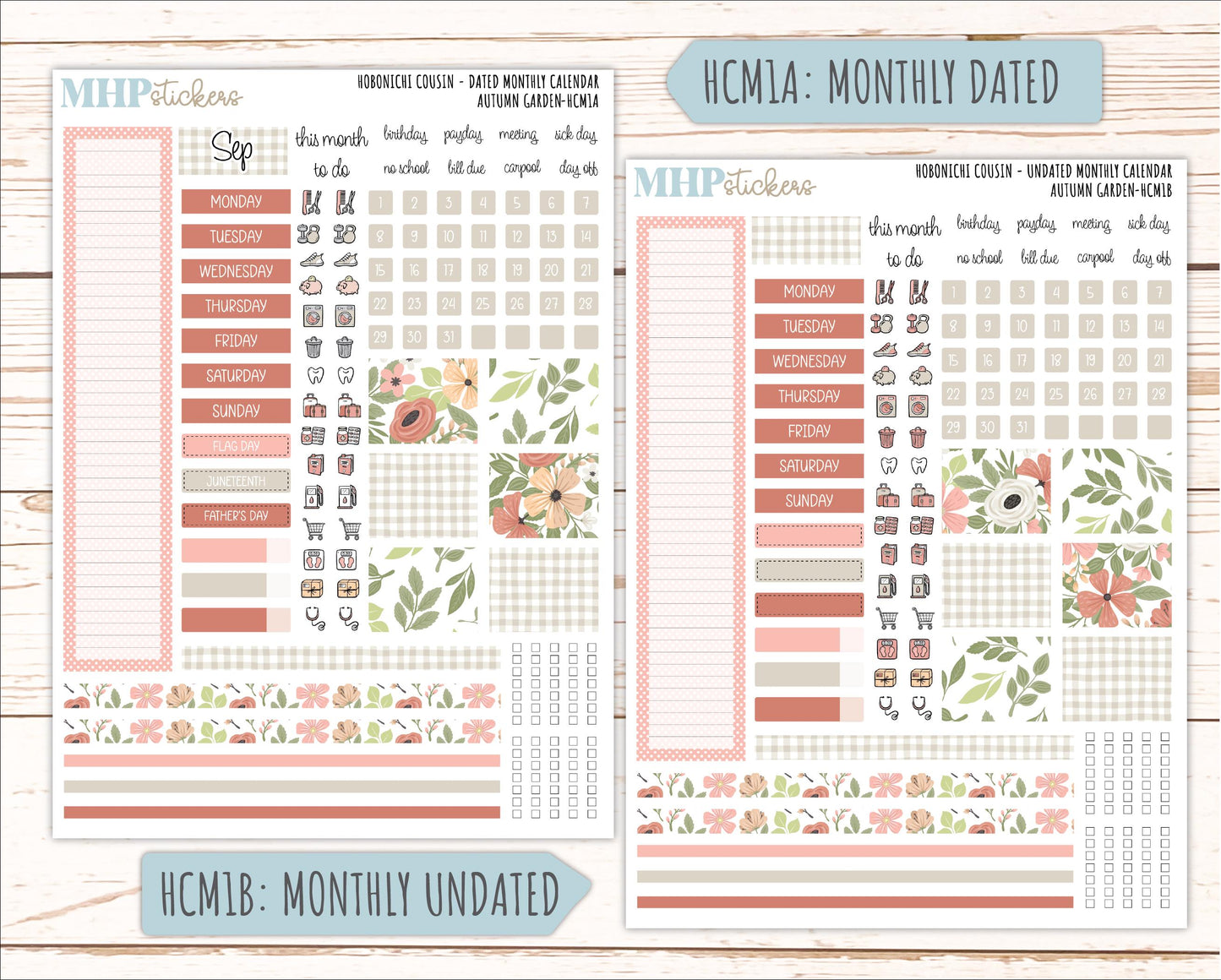 SEPTEMBER 2026 Stickers for Hobonichi Cousin. A5 Planners "Autumn Garden" || HC