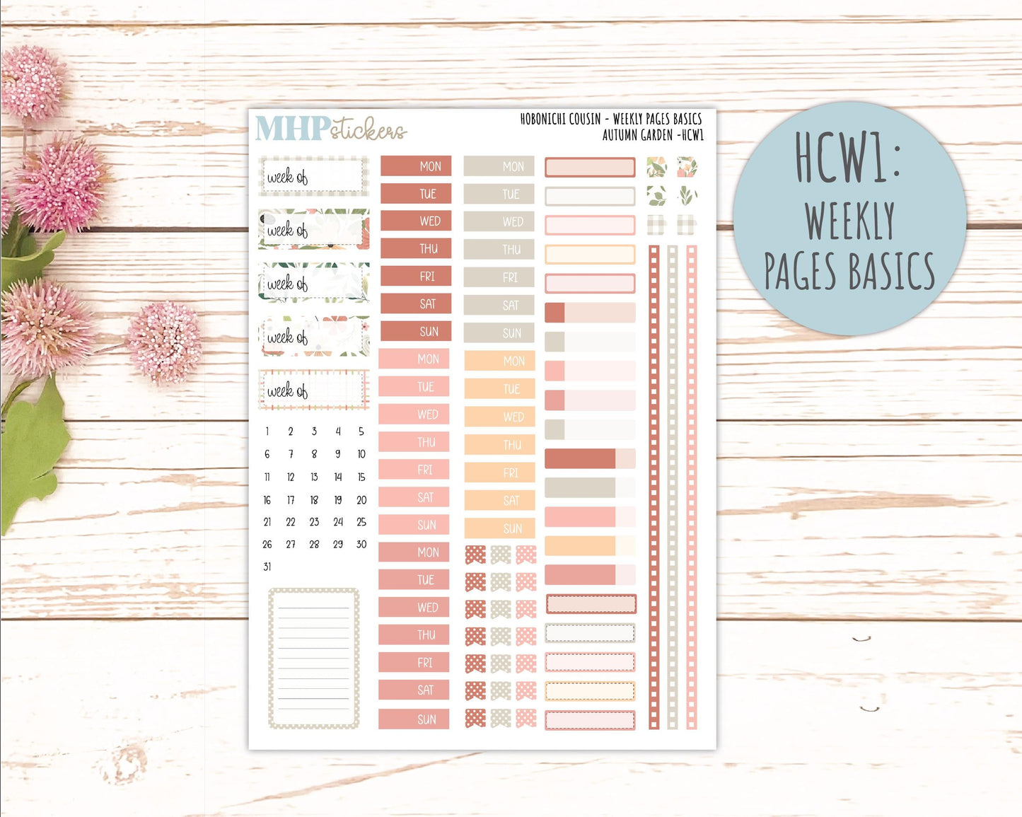 SEPTEMBER 2026 Stickers for Hobonichi Cousin. A5 Planners "Autumn Garden" || HC