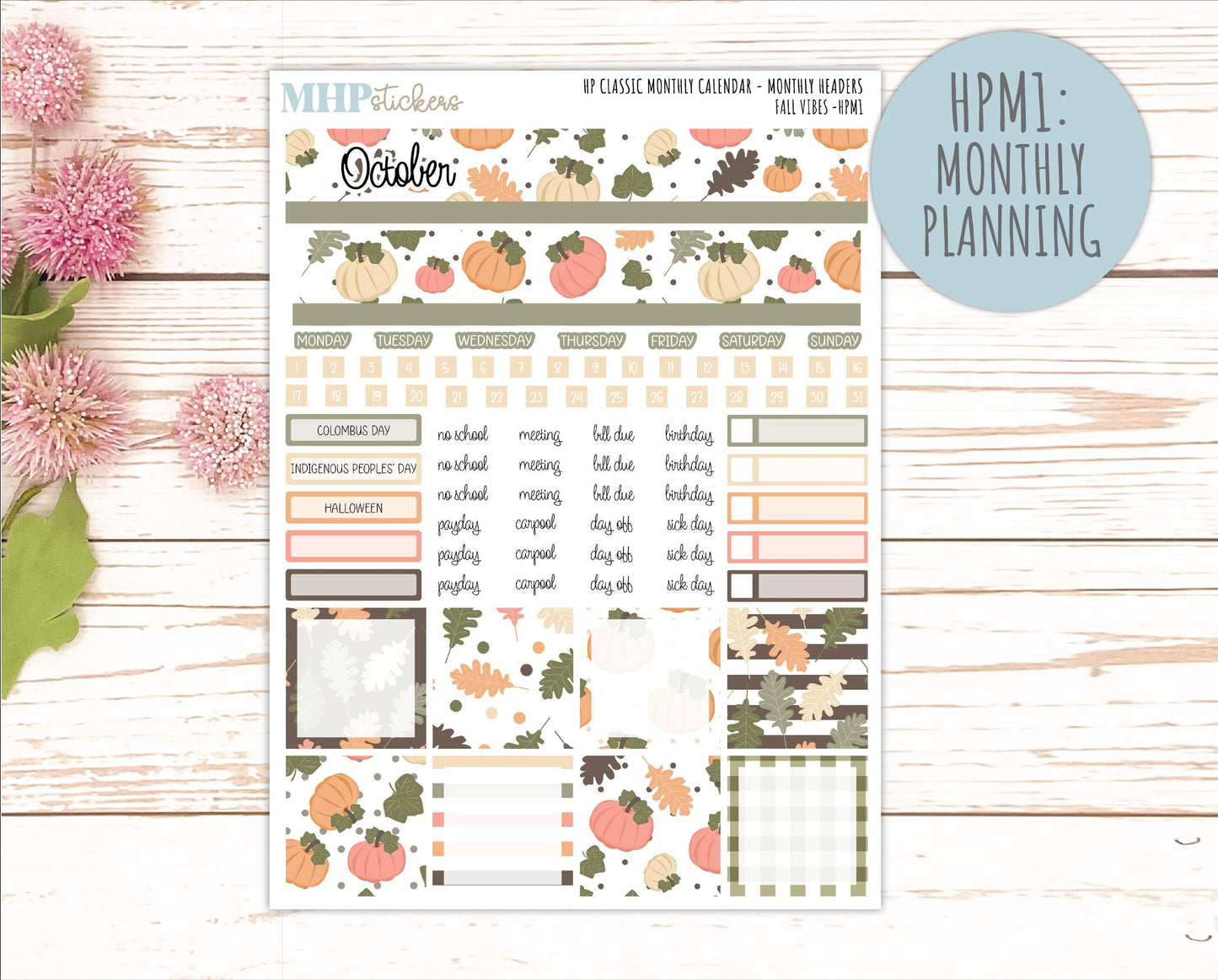 OCTOBER Stickers for Happy Planner Classic Vertical Layout. 2026 Collection. "Fall Vibes" || HPV