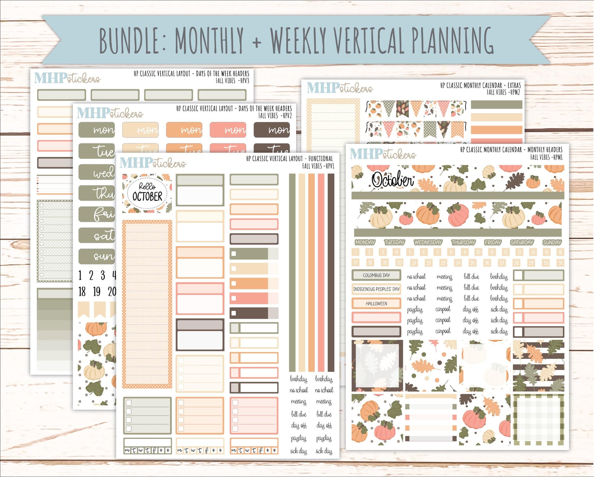OCTOBER Stickers for Happy Planner Classic Vertical Layout. 2026 Collection. "Fall Vibes" || HPV